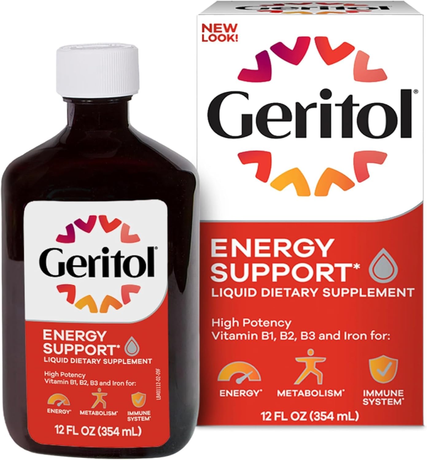 Geritol Liquide : étiquette claire indiquant origine et mode d'emploi.