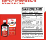 Geritol Liquide : présentation mettant en valeur les B‑vitamines et le fer.