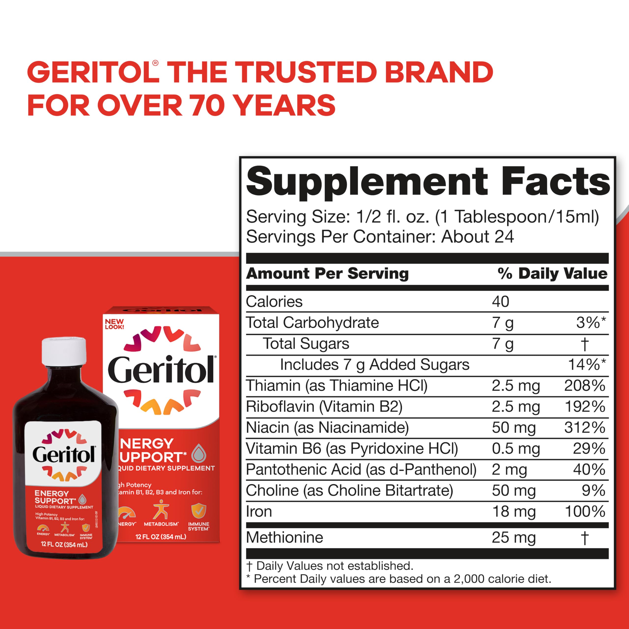 Geritol Liquide: pack de trois bouteilles prêt à l'emploi.