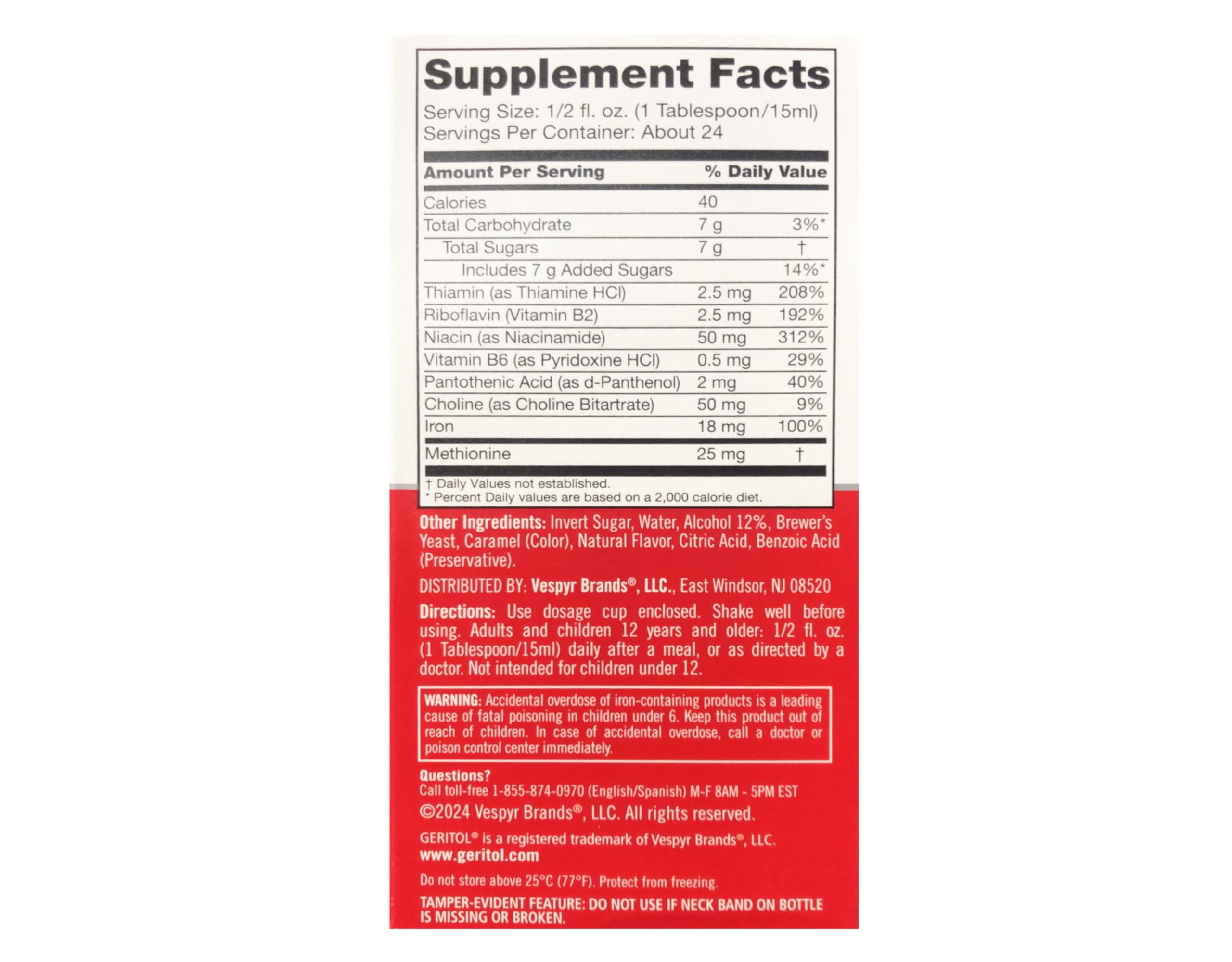 Verre-dose inclus pour doser facilement Geritol.