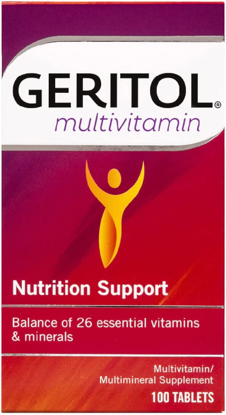 Emballage Geritol Multivitamin, facile à repérer et pratique.