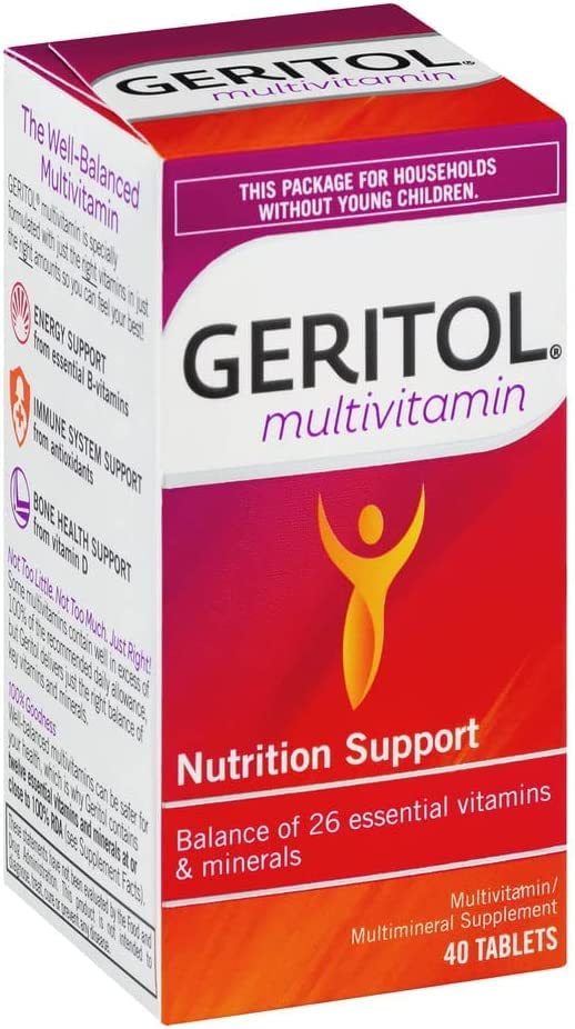 Tableau nutritionnel de Geritol montrant l'équilibre des nutriments.