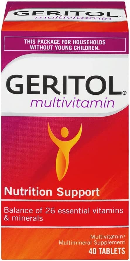 Boîte portable Geritol Multivitamin idéale en déplacement.