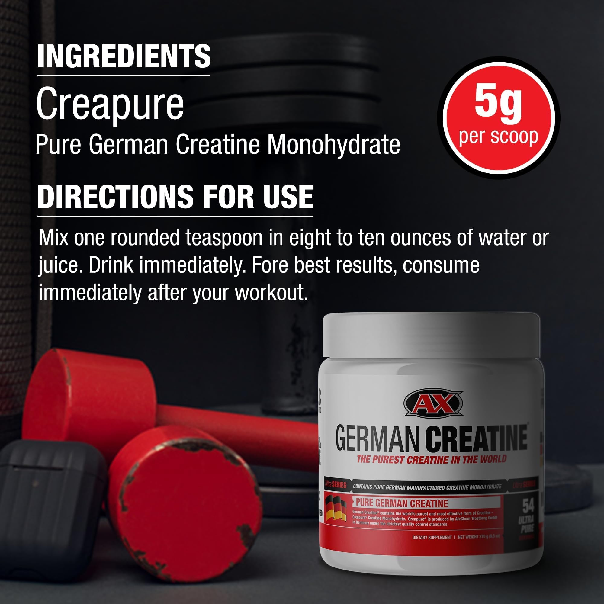 German Creatine boîte-270g: format pratique pour votre routine musculaire.