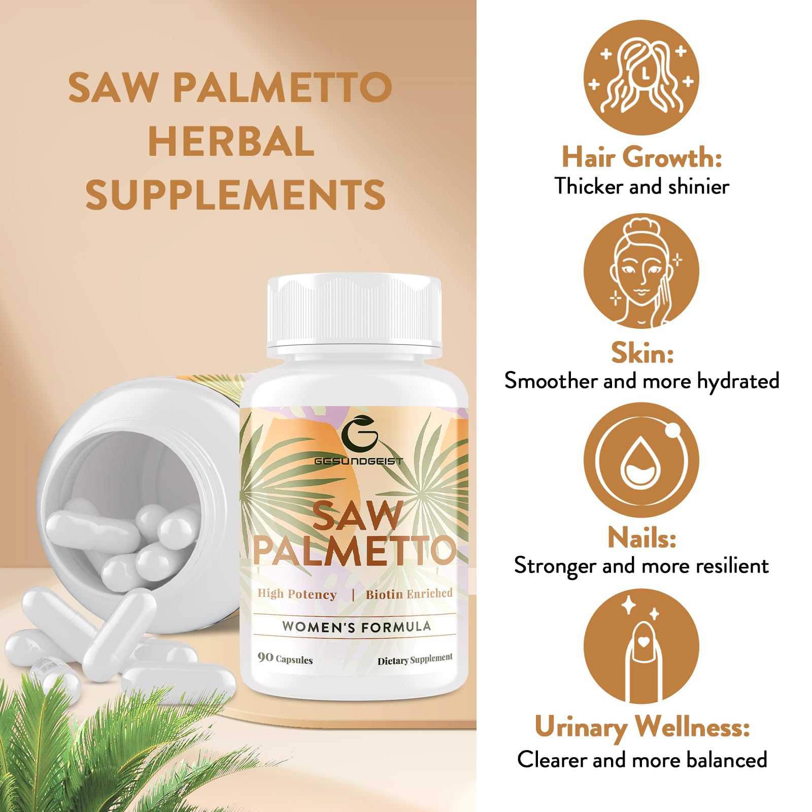 Usage quotidien Gesundgeist Saw Palmetto, facile à intégrer à la routine.