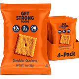 Marque GET STRONG FOODS – crackers cheddar, emballage pratique à emporter.