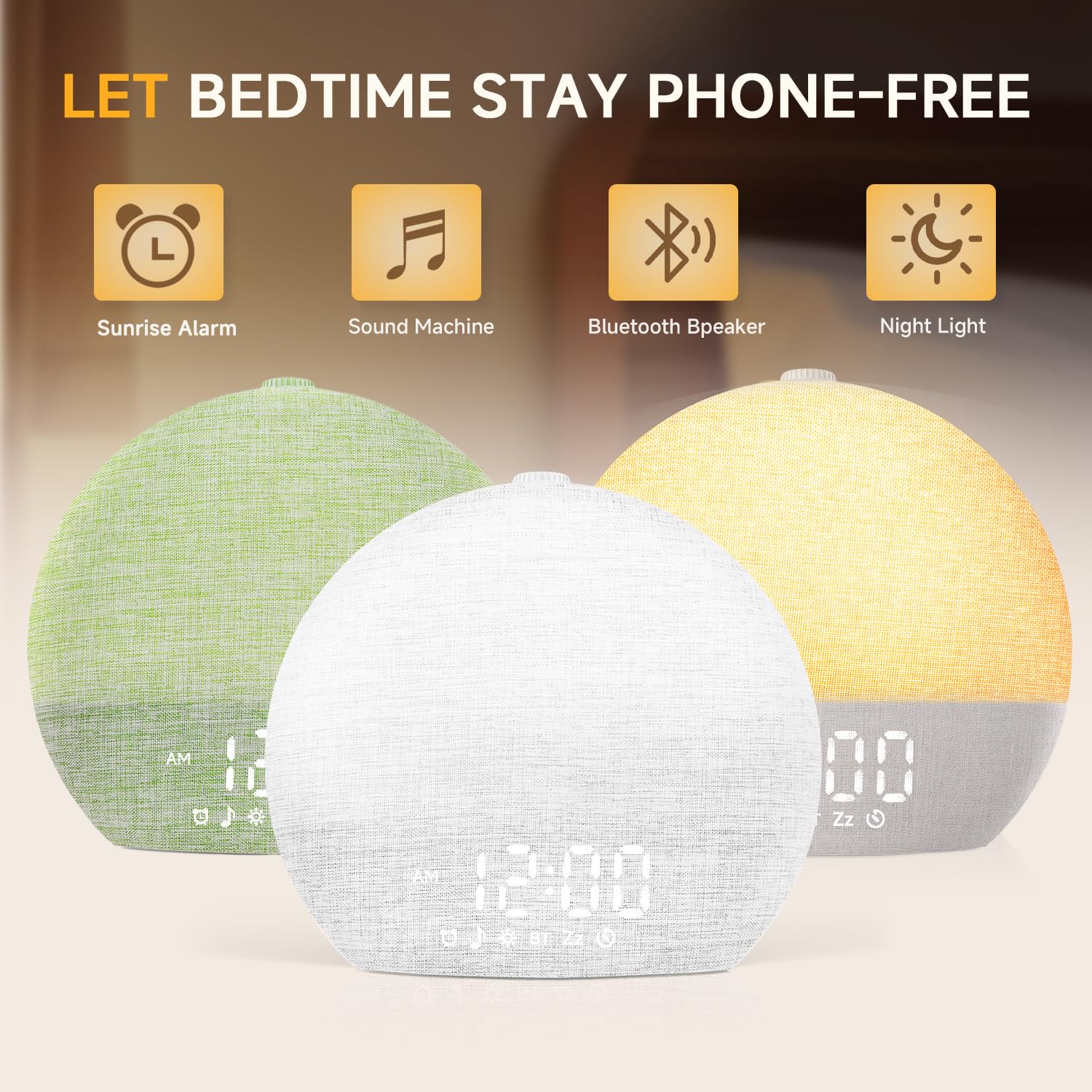 Geuuap Réveil Sunrise: haut-parleur Bluetooth pour musique apaisante au réveil.