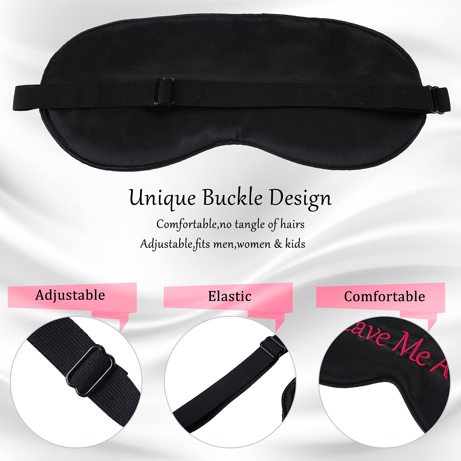 Geyoga masque yeux satin noir broderie texte amusant pour ambiance zen