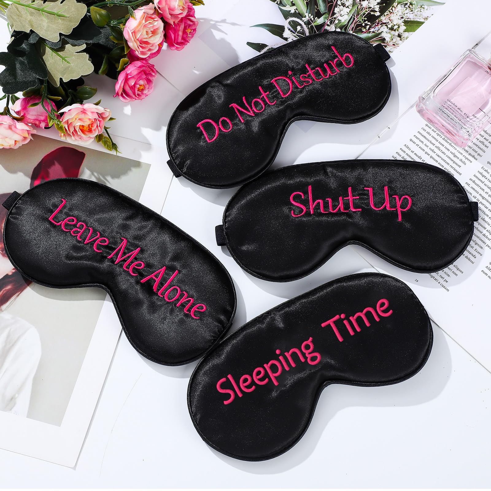 Geyoga masque yeux satin noir ensemble de 4 pour améliorer le sommeil