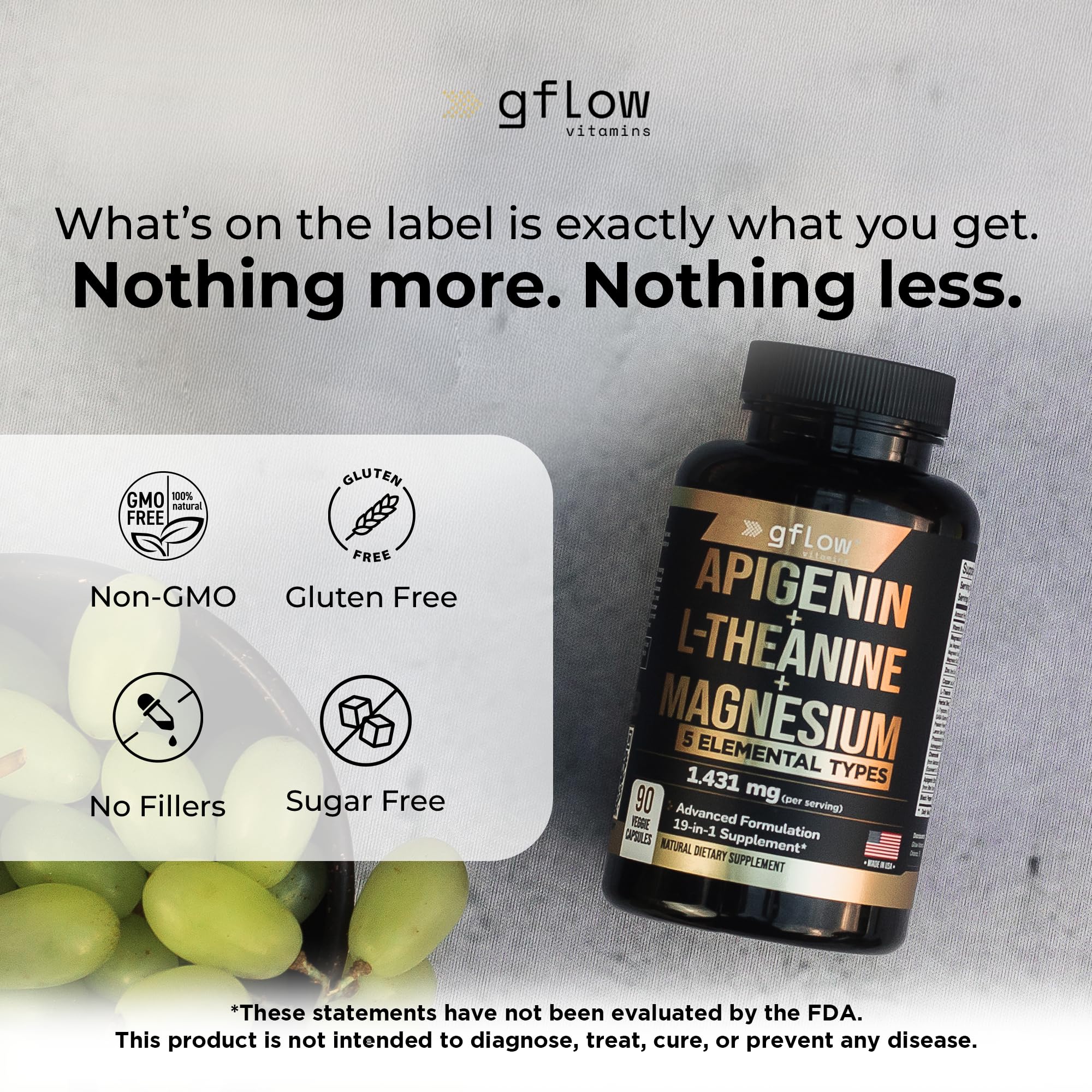 Gflow Vitamins Apigenin, emballage pratique, dosage simple et rapide.