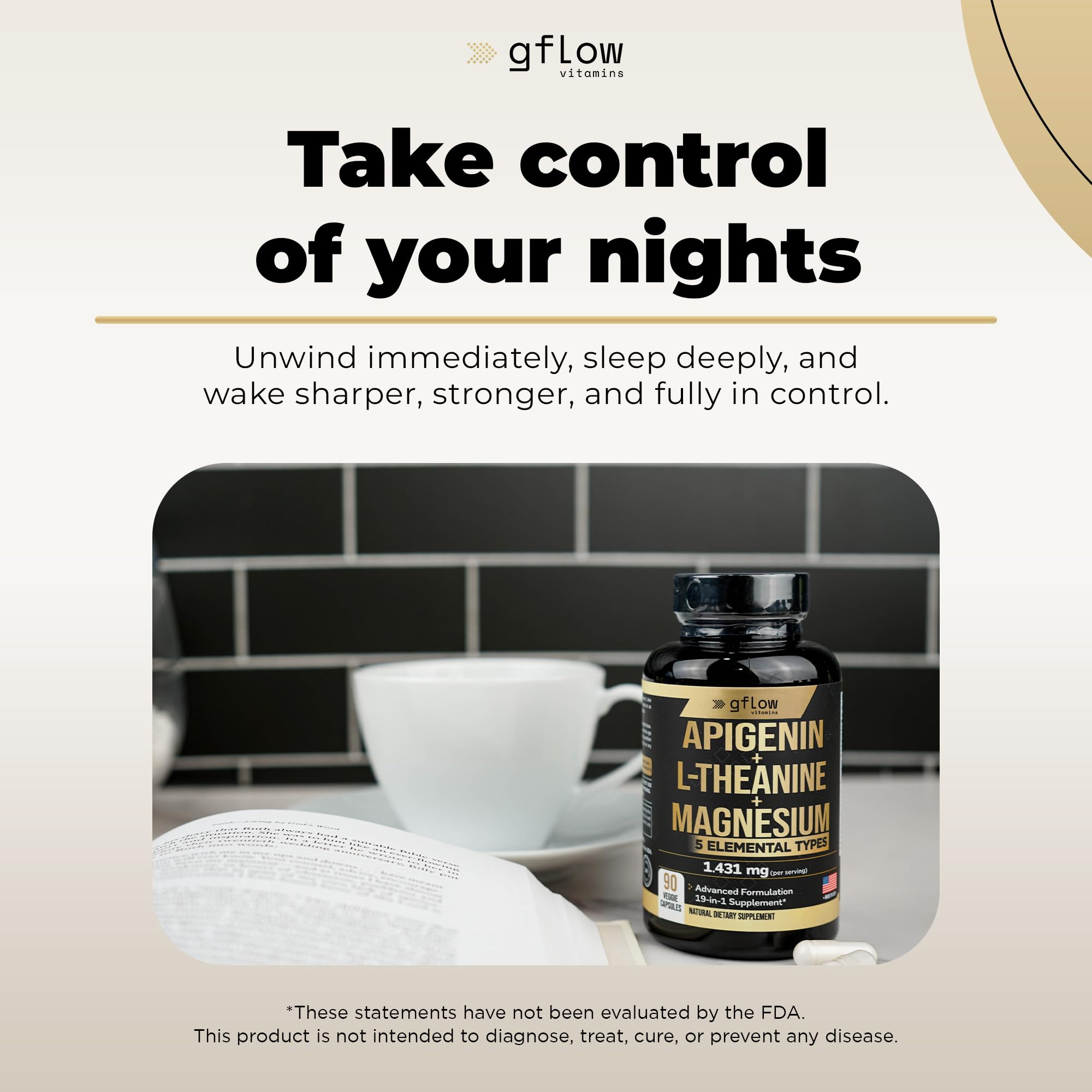 Gflow Vitamins Apigenin, GABA, aide à calmer l’esprit sans lourdeur.