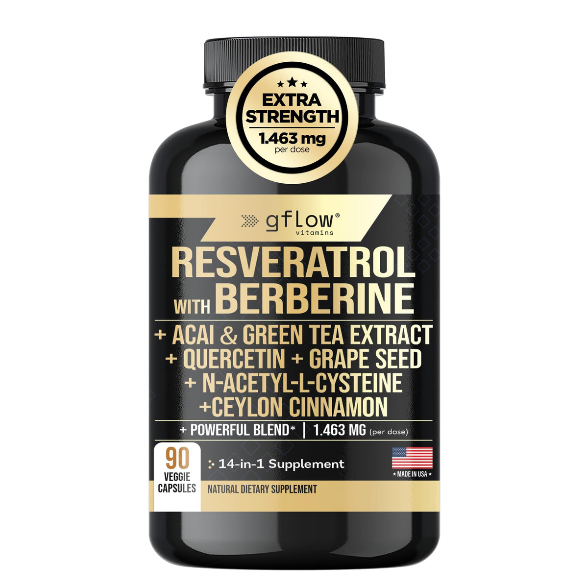 gflow vitamins Resveratrol-Berberine Thé Vert extrait, bouteille: soutien antioxydant quotidien et énergie