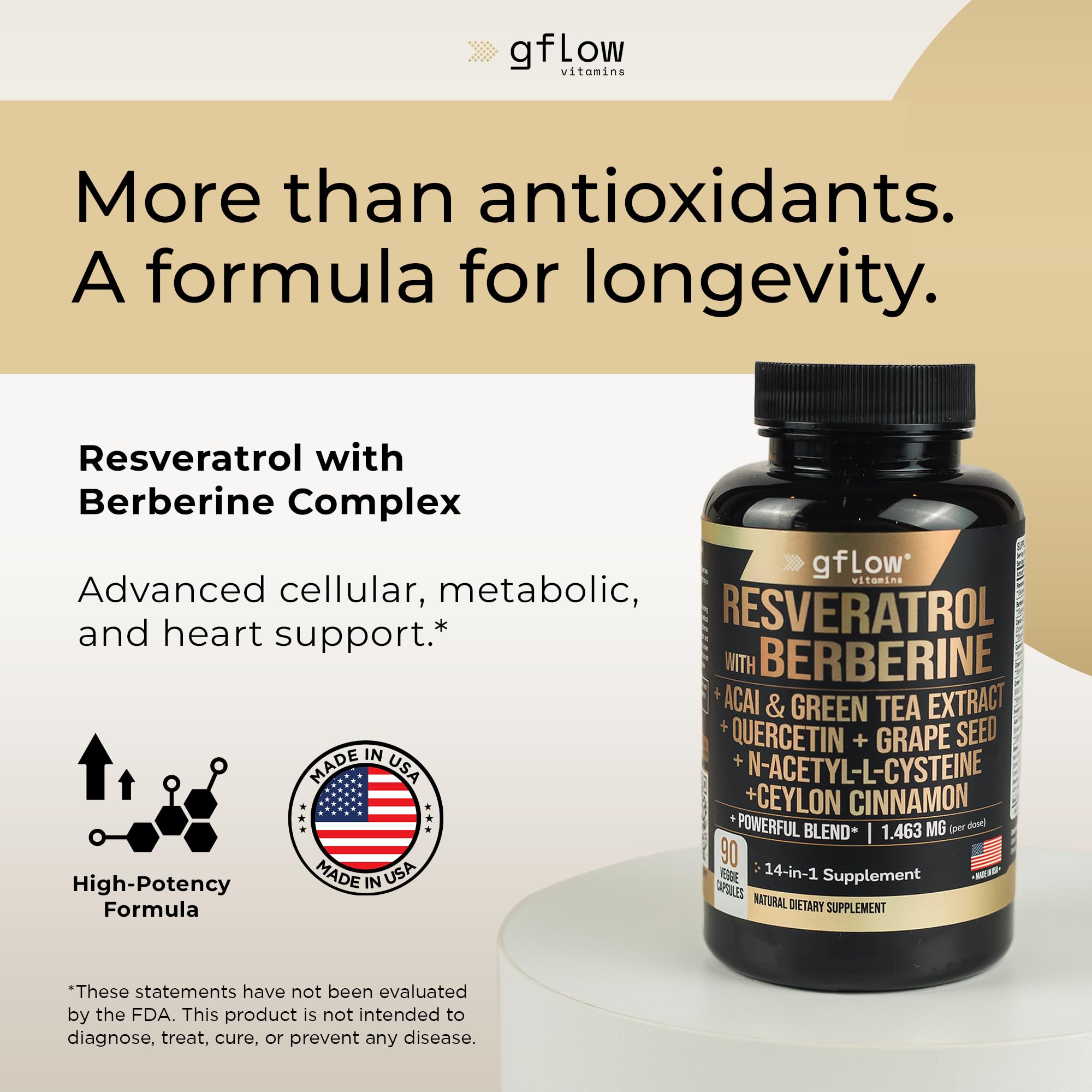 gflow vitamins Resveratrol-Berberine Thé Vert extrait, capsules: énergie naturelle et métabolisme équilibré