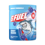 G Fuel Gummy Sharks versement dans le verre, énergie propre pour le gaming.