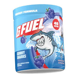 G Fuel Gummy Sharks mélange dans le verre, goût framboise bleue inspirant.