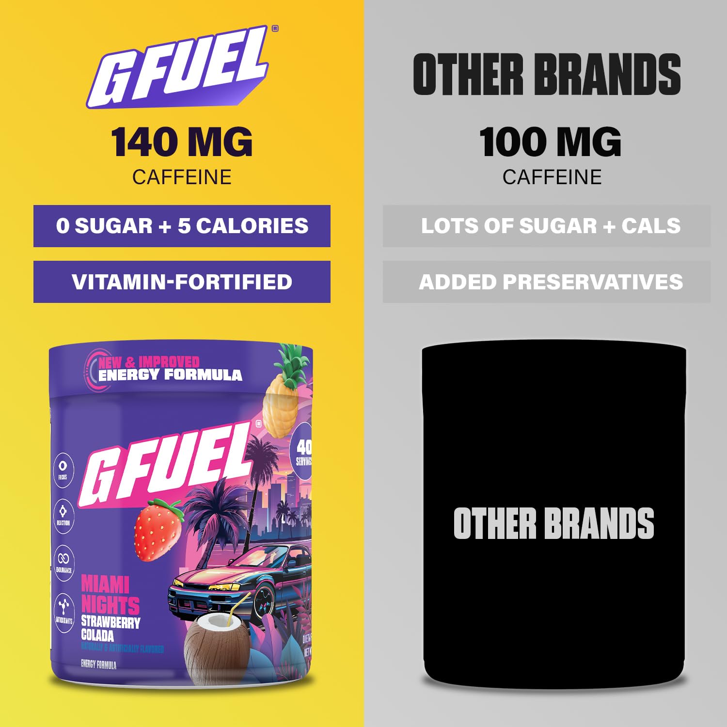 G Fuel Miami Nights 2.0 arôme fraise pina colada, goût fruité et vivifiant