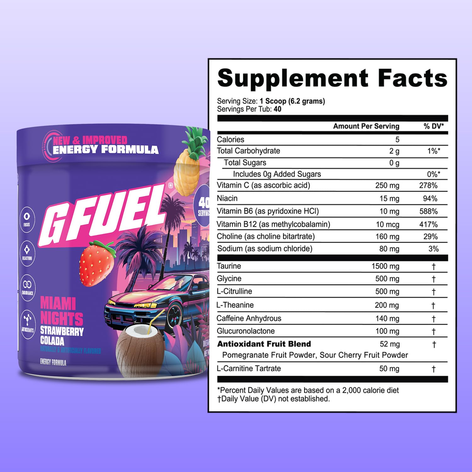 G Fuel Miami Nights 2.0 ambiance gaming, concentration et énergie régulières