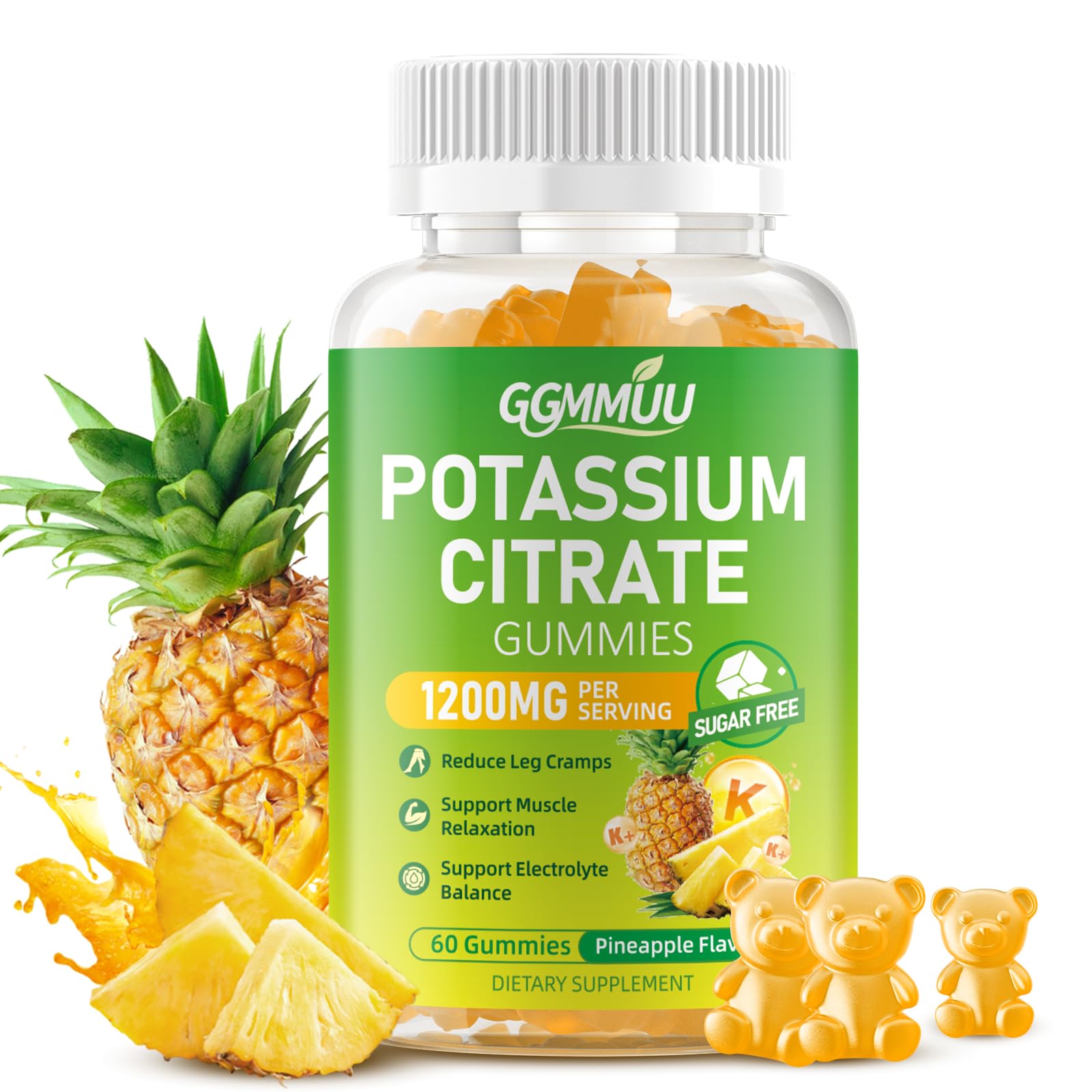 Gommes GGMMUU citrate de potassium à l’ananas, soutien quotidien des muscles et des fluides.