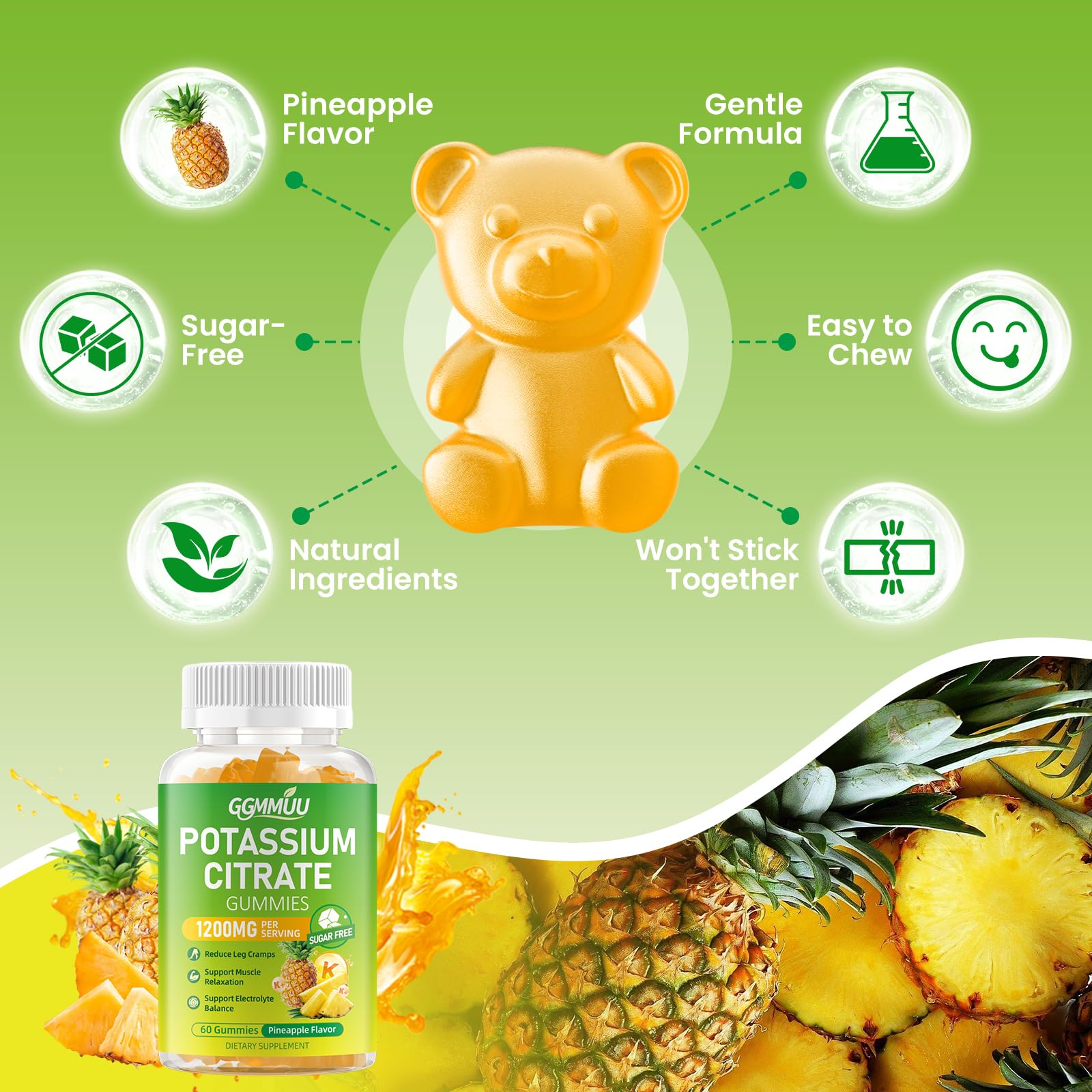 Gommes GGMMUU citrate potassium, absorption optimale pour faciliter l’utilisation.