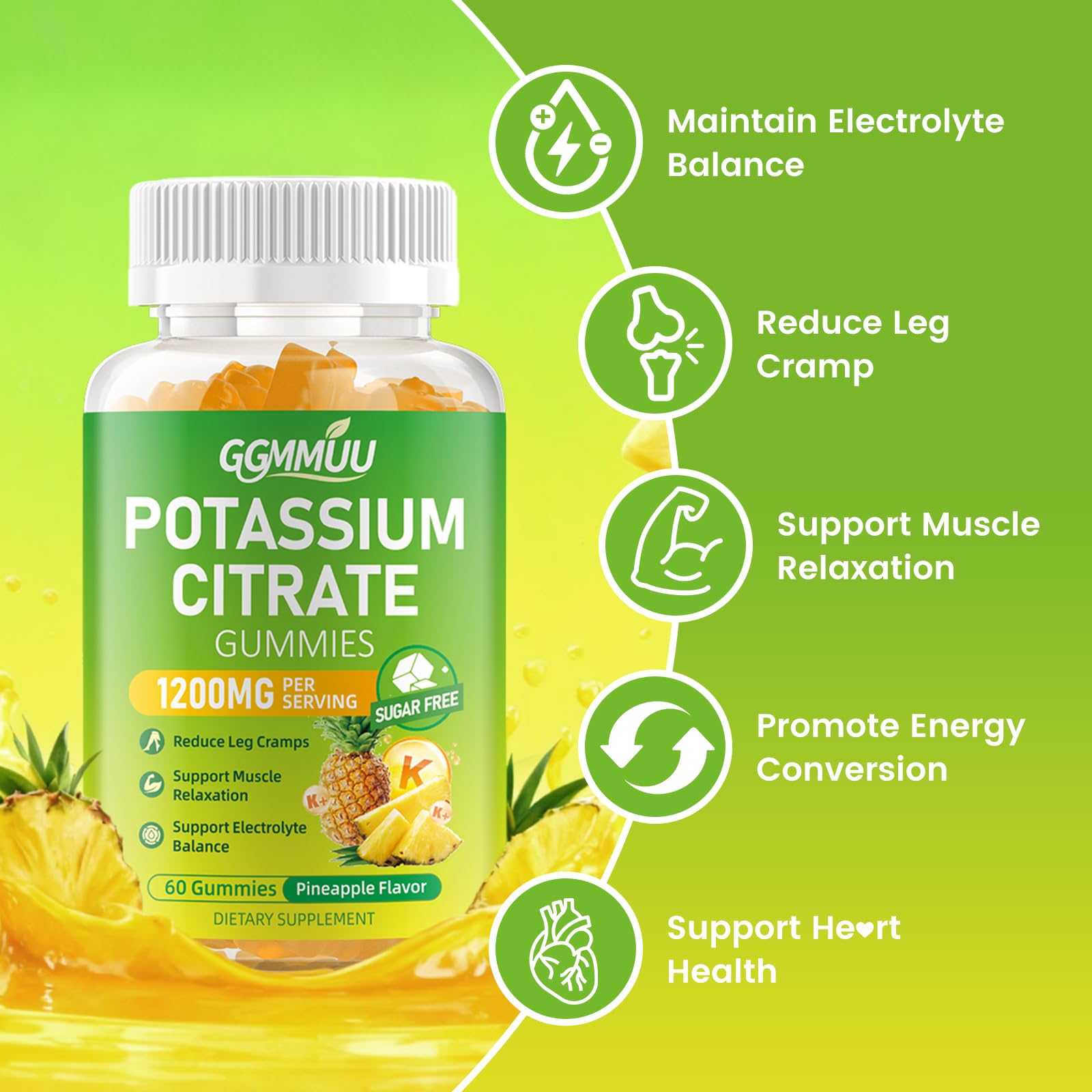 Gommes GGMMUU potassium sans sucre, option légère et savoureuse.