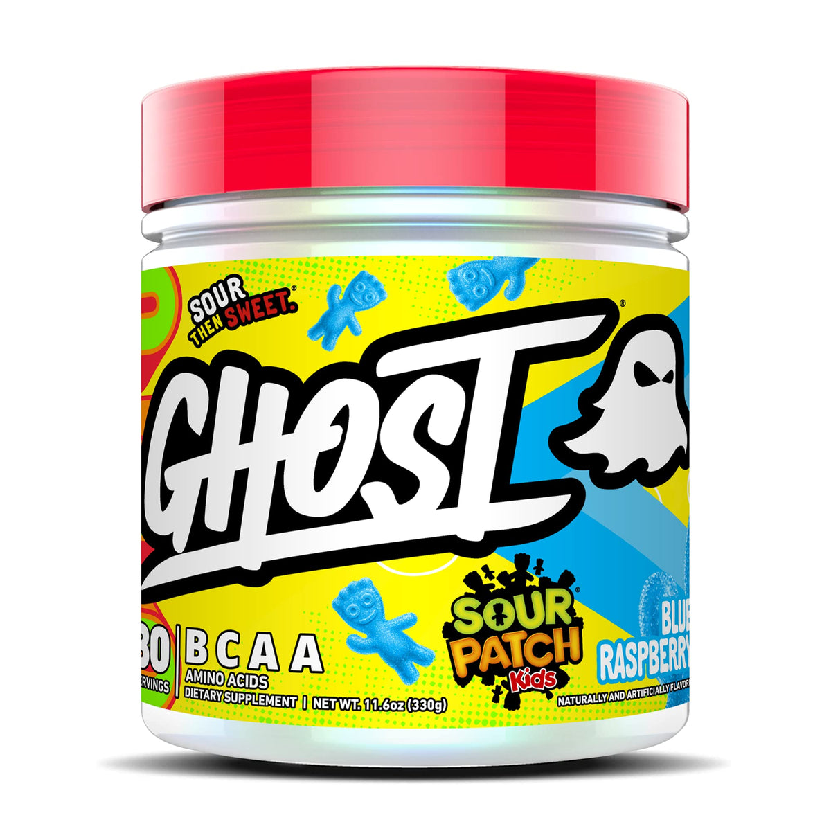 GHOST BCAA en poudre saveur framboise bleue, soutien récupération lors de l'entraînement