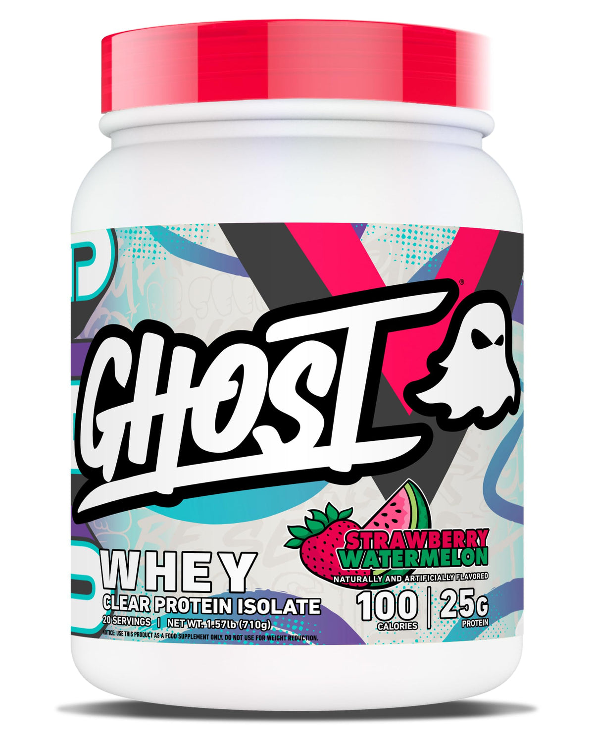 GHOST Clear Whey Isolate, bouteille fraise-melon, boisson post-entraînement rafraîchissante.