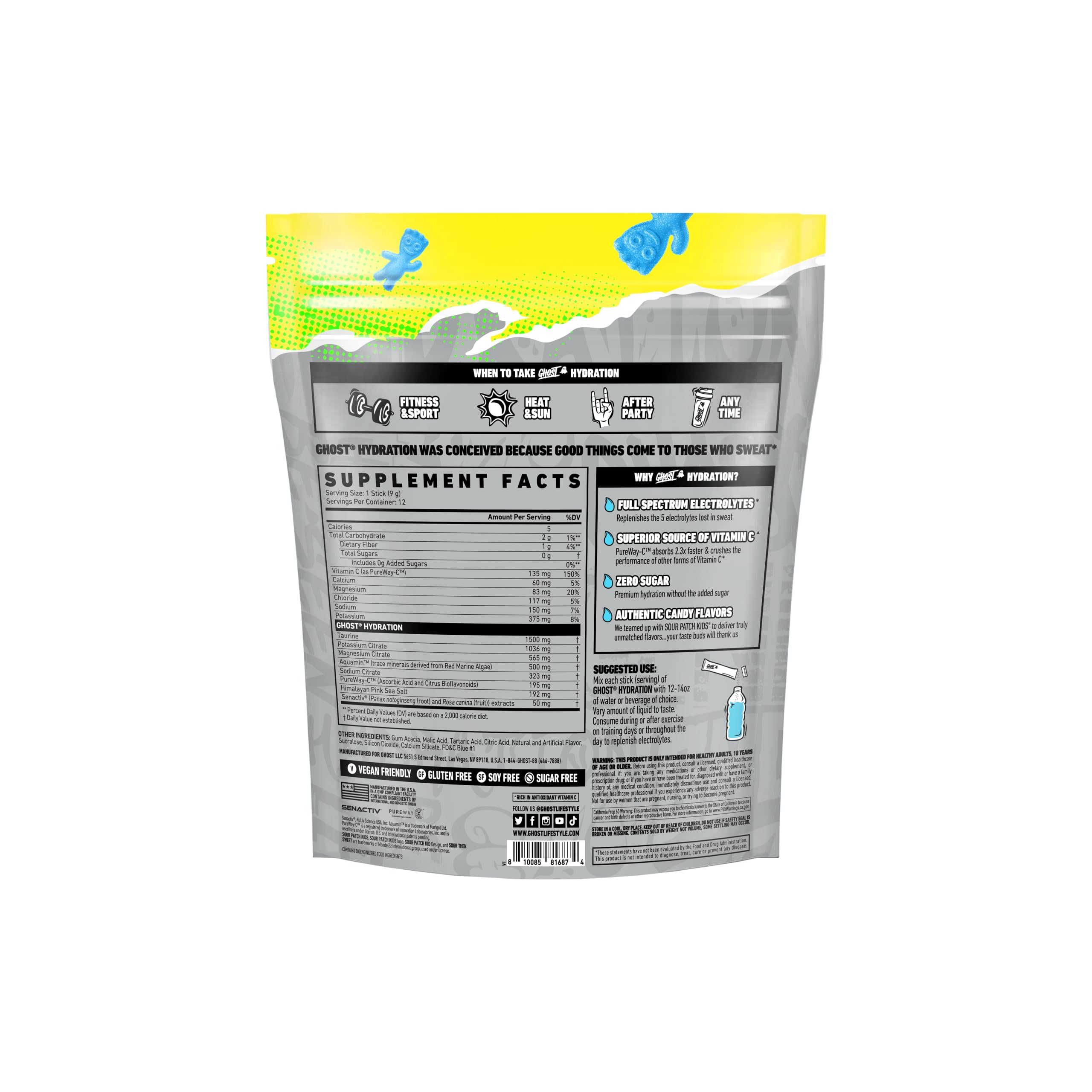 Sachet GHOST Hydration Framboise Bleue, idéal pour remplacer les boissons sucrées lors des déplacements.