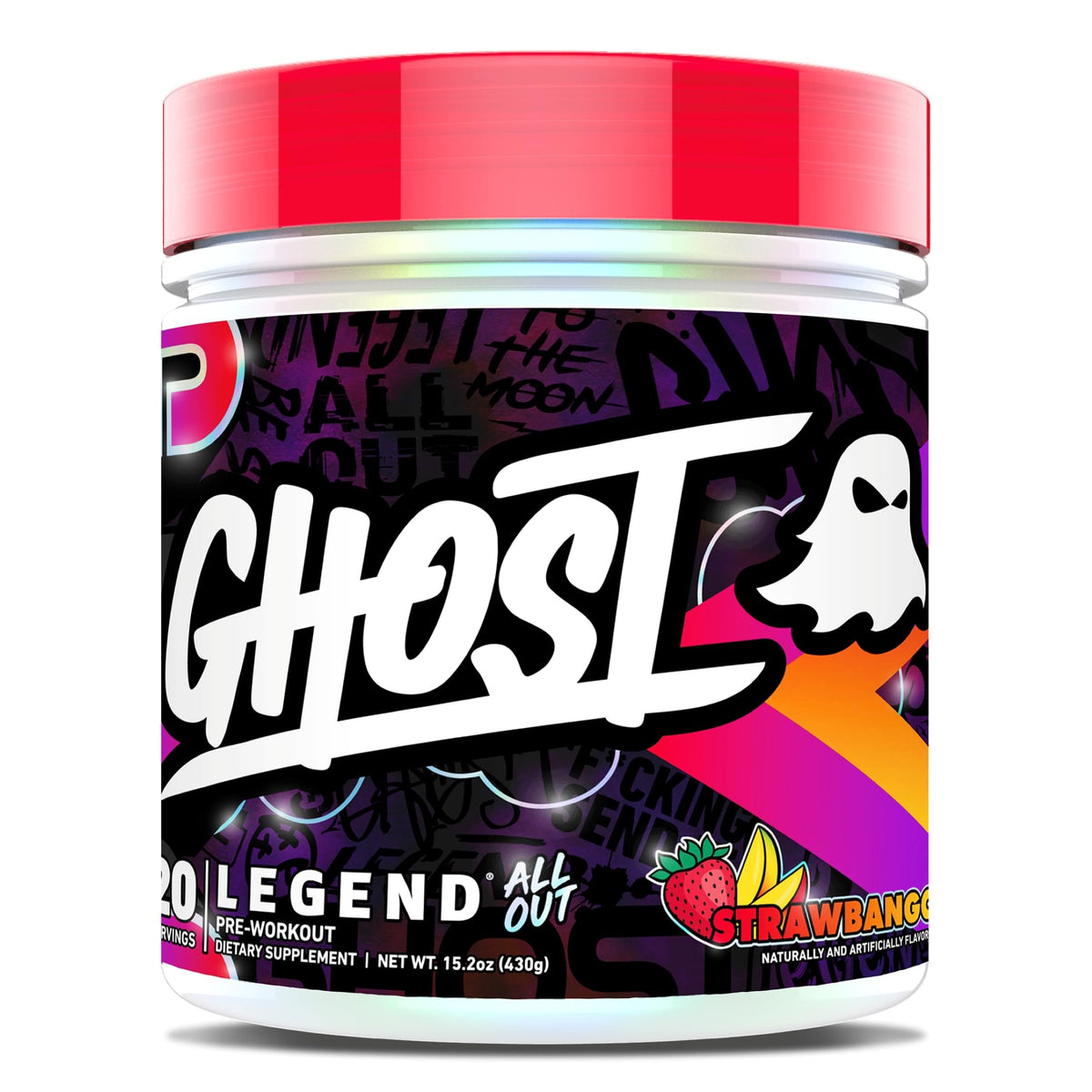 GHOST Legend All Out – étiquette transparente montrant les doses par portion.
