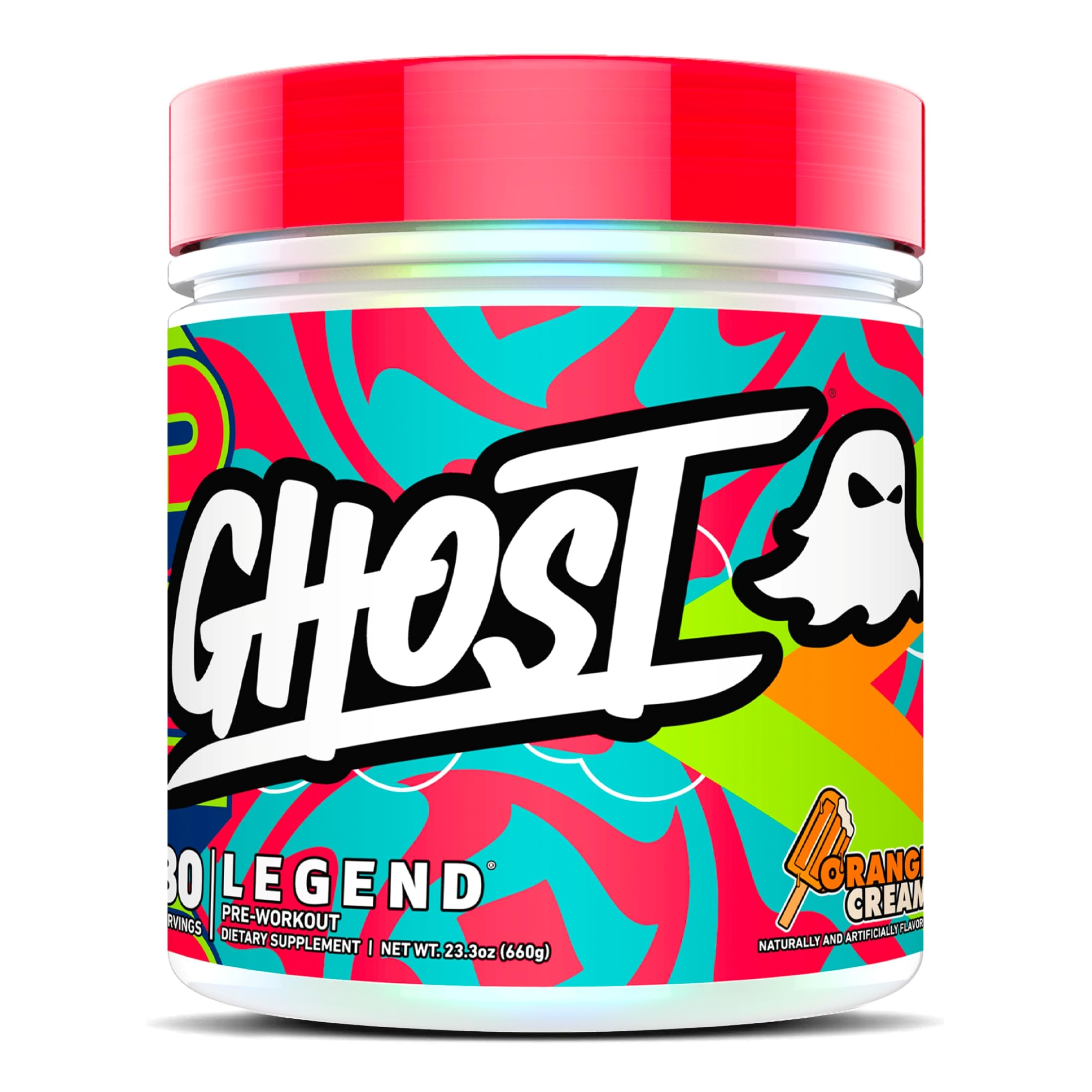 Bouteille GHOST Legend Pre-Workout Orange Creme prête à booster énergie et concentration.