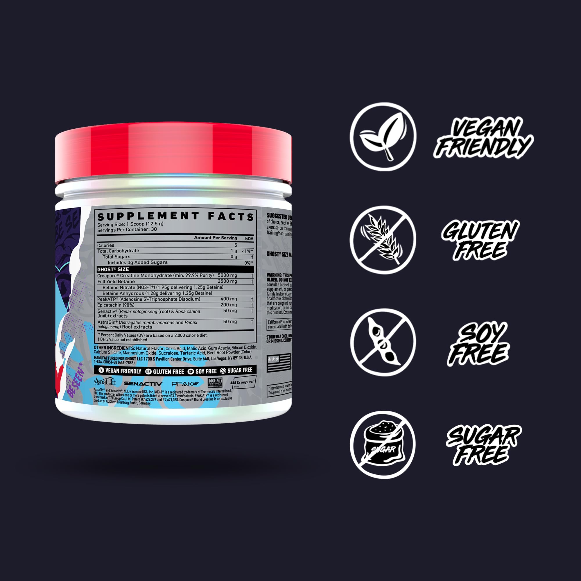 GHOST Size dose bétaine 2,5 g, peut soutenir les performances quotidiennes.