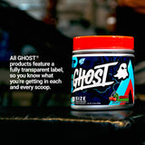 GHOST Size étiquette transparente et dosages clairs des ingrédients.