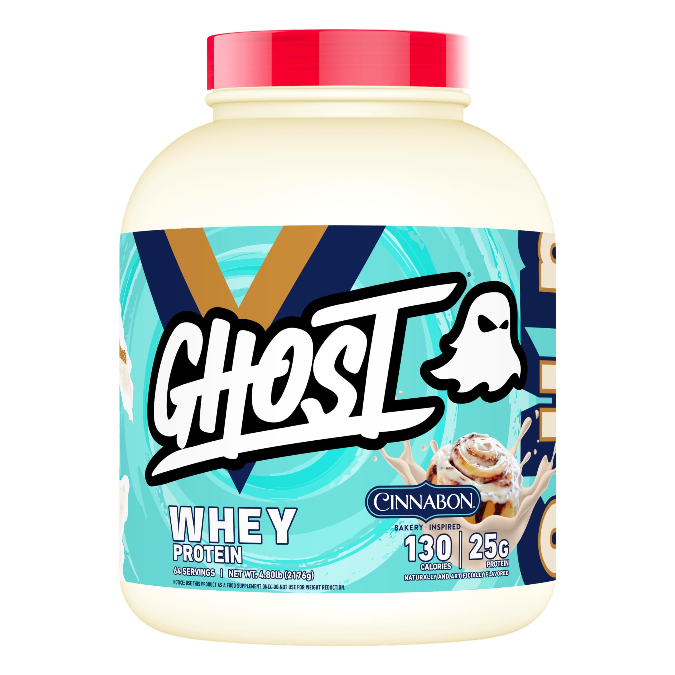 GHOST Whey Cinnabon : étiquette transparente montrant le dosage précis