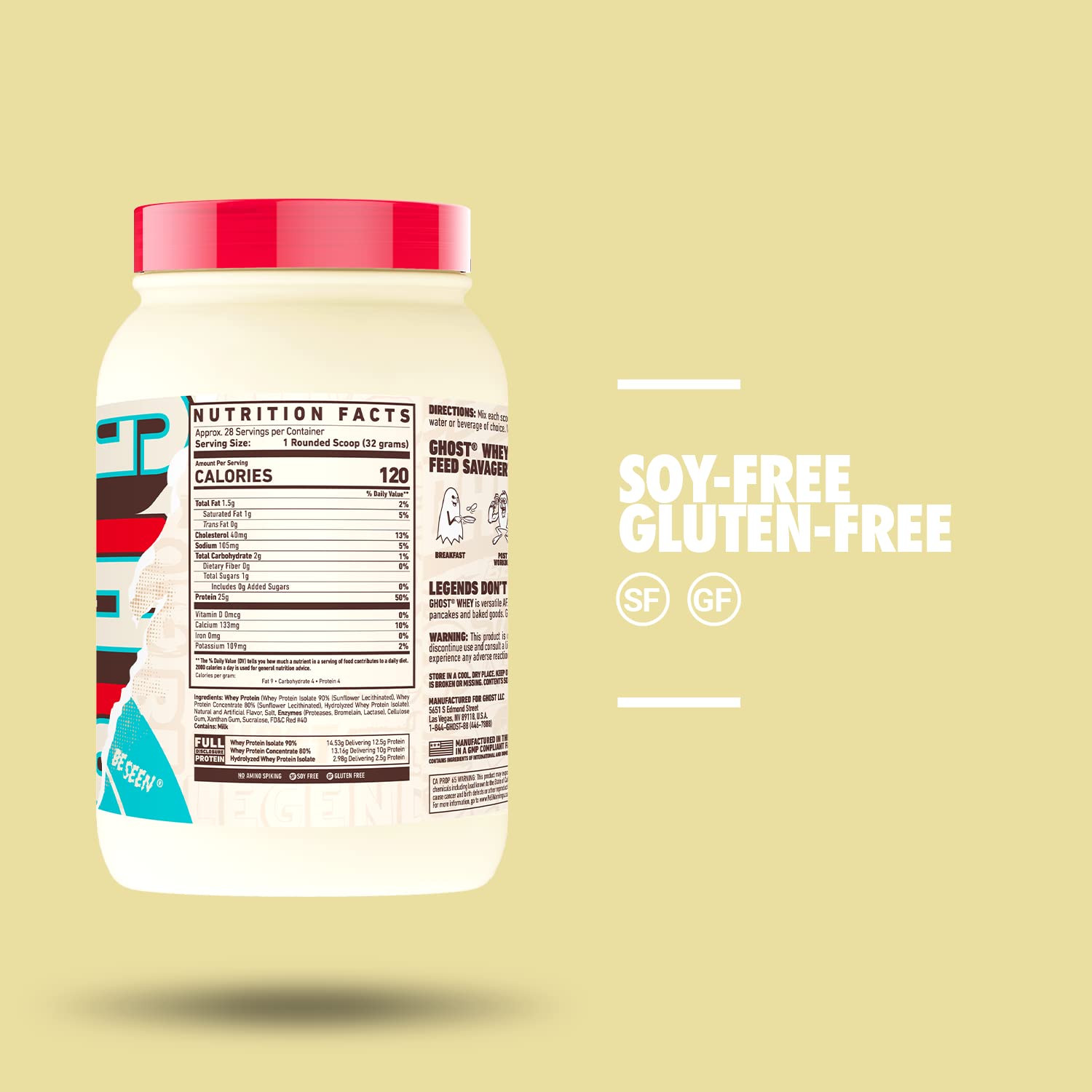 Étiquette transparente: GHOST Whey avec liste complète et sans ingrédients cachés