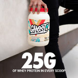 GHOST Whey Coffee Ice Cream, dose 25 g affichée, détail des isolats et concentrés.