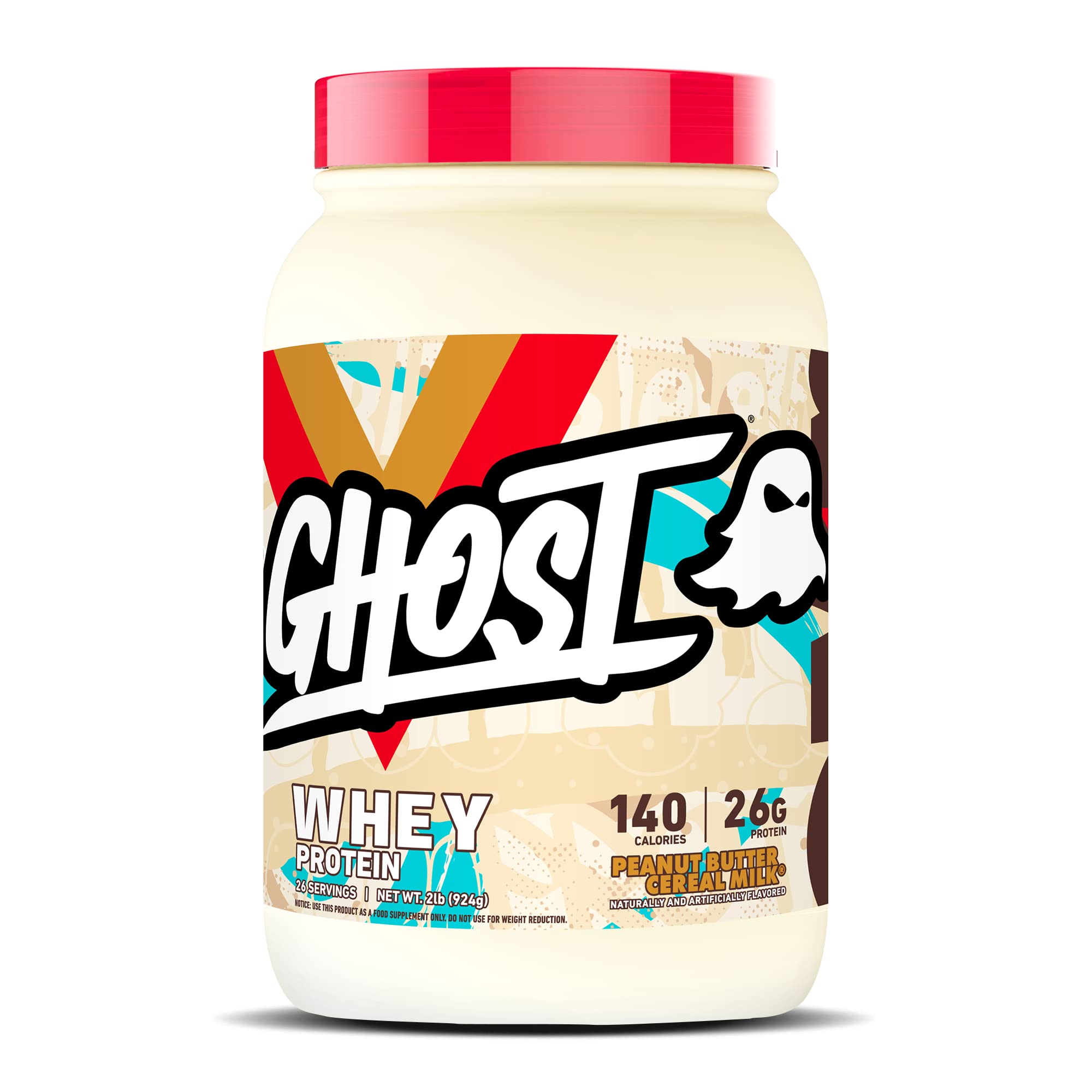 Pot Ghost Whey protéine, flacon: récupération après l’entraînement grâce à 26 g par dose.