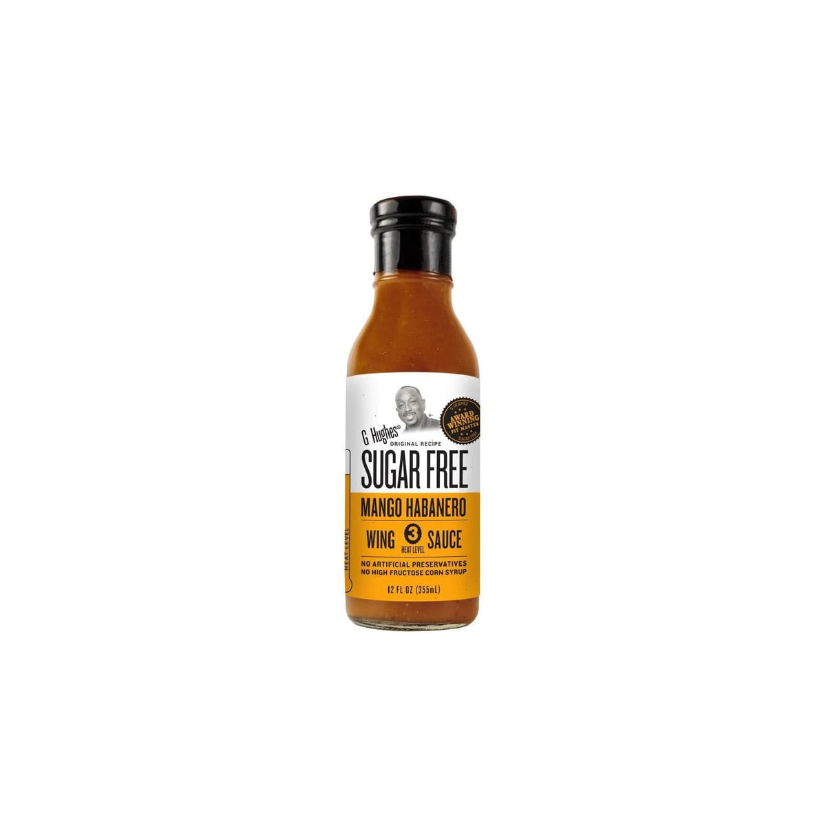 G. Hughes Smokehouse Mango Habanero – bouteille 12 oz, sauce sans sucre, parfaite pour ailes.
