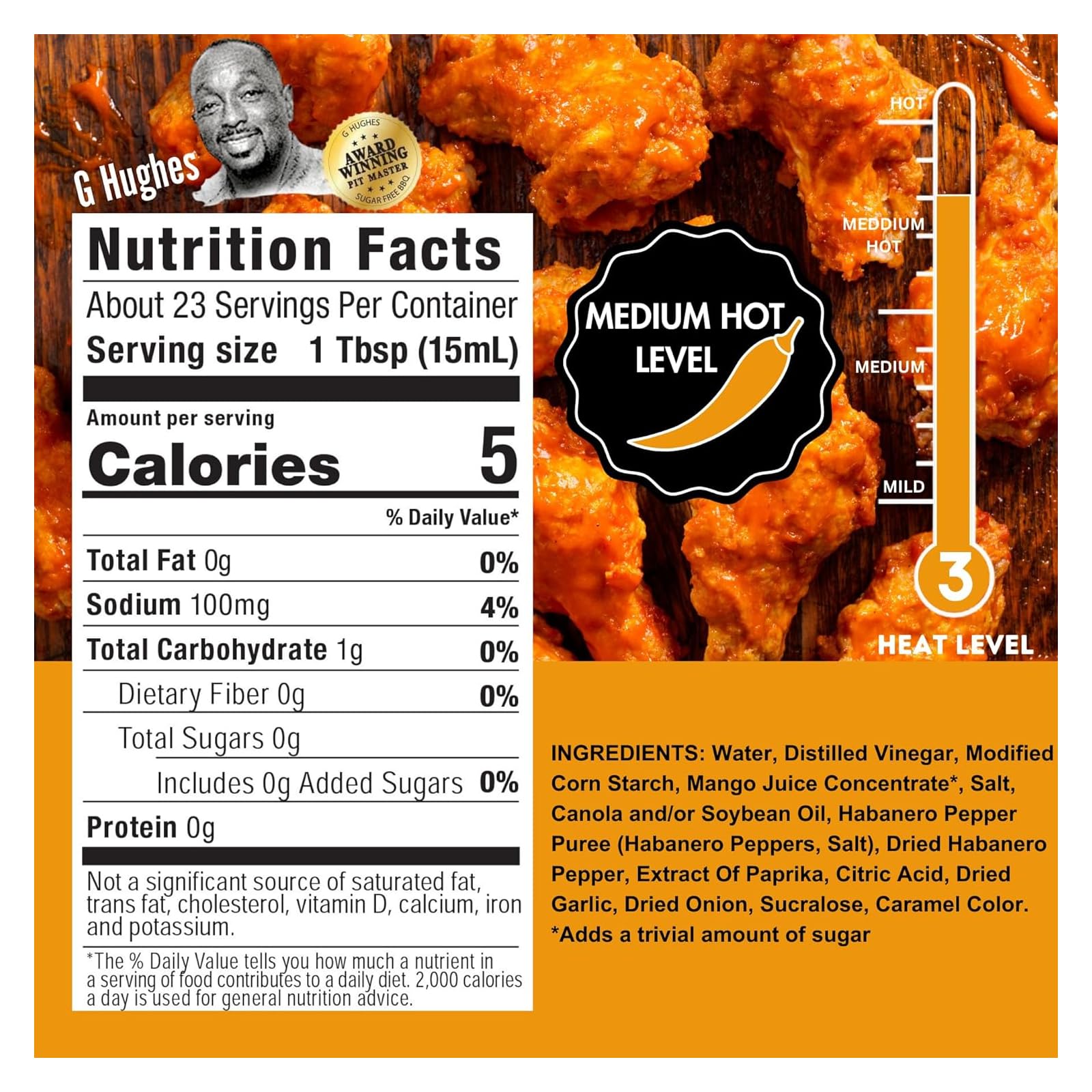 G. Hughes Smokehouse Mango Habanero – etiquette du packaging, goût tropical et piquant équilibré.