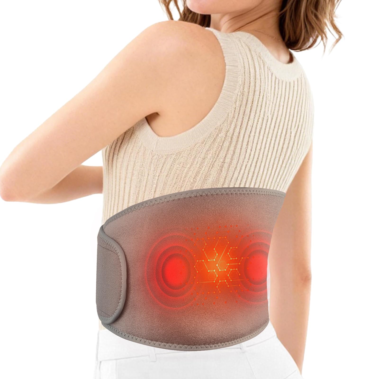 Coussin chauffant sans fil GILAYGROW sur dos, chaleur ciblée et mobilité.
