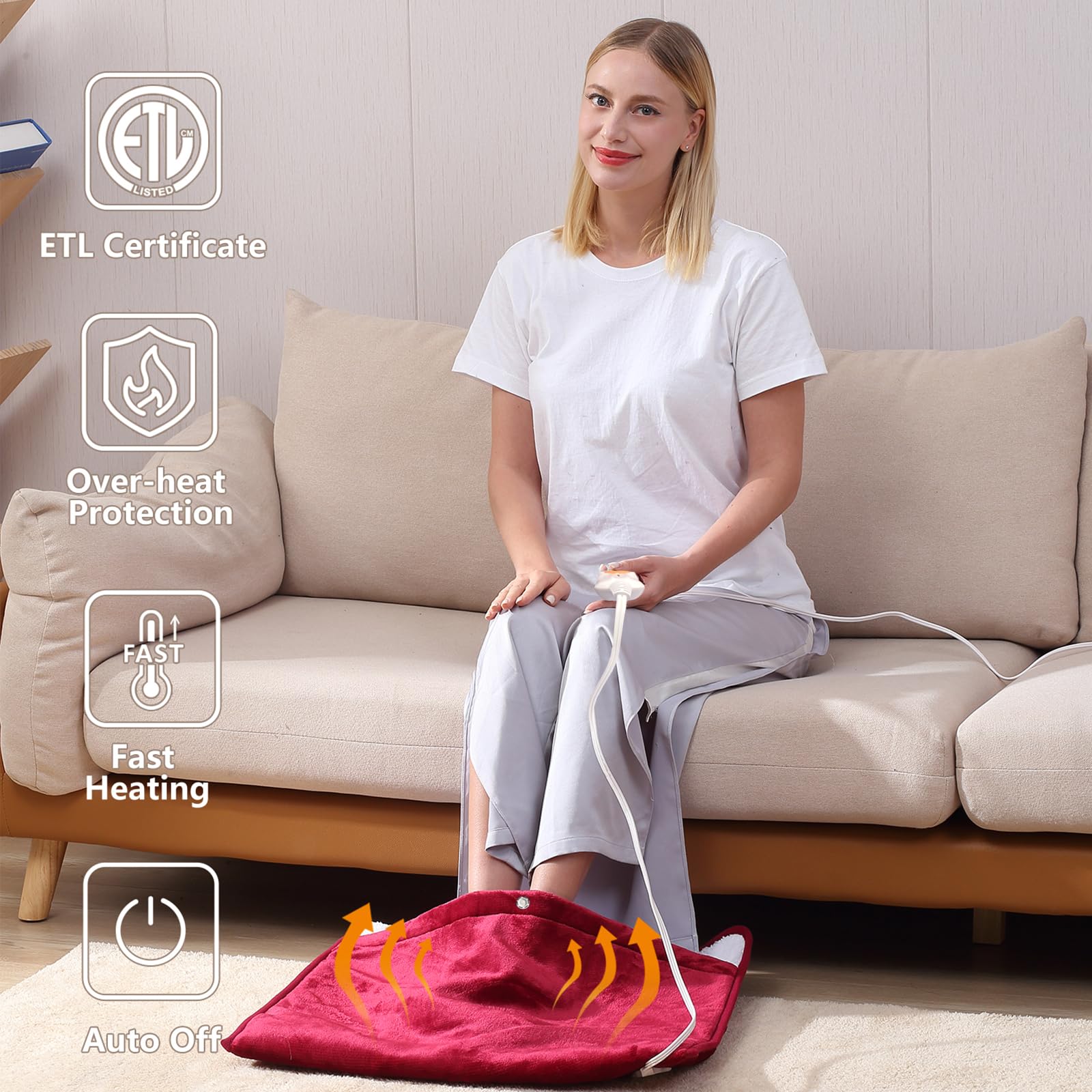 Gintao coussin chauffant en flanelle douce pour pieds détendus et chauds.