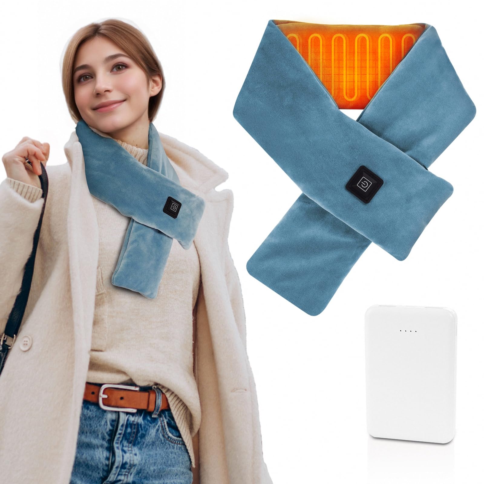 Écharpe chauffante Girasol en velours doux pour le cou en utilisation portable.