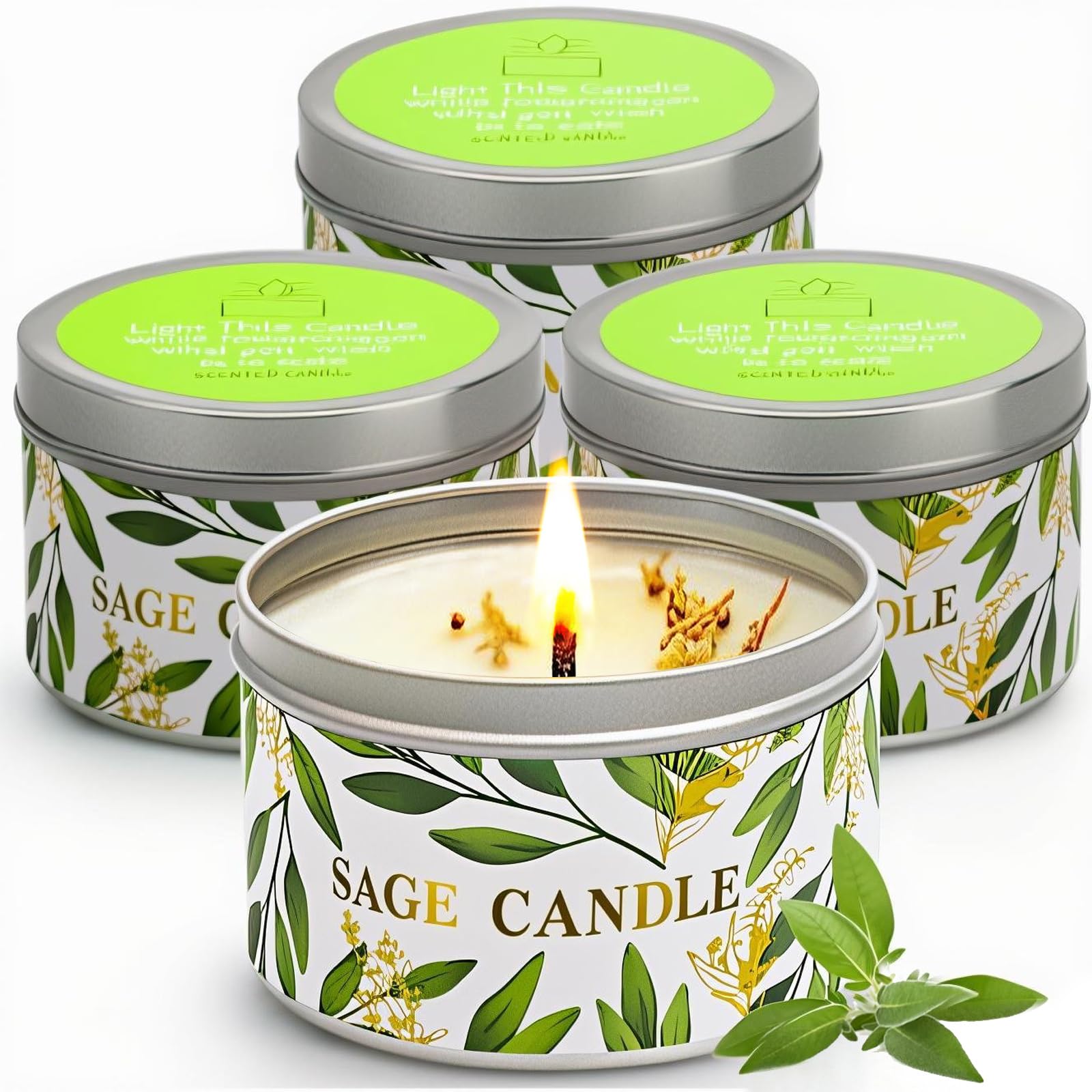 Gisly lot de 4 bougies sauge blanche prêt à offrir pour la maison