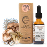 GIVOL complexe immunitaire liquide – bouteille avec champignons visibles, soutien énergie quotidienne.