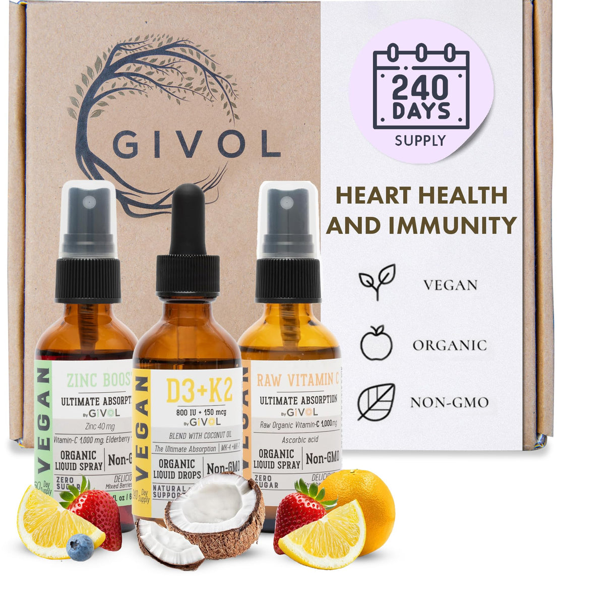 GIVOL Immunity Pack – bouteille vitamine C brute, usage antioxydant potentiel.