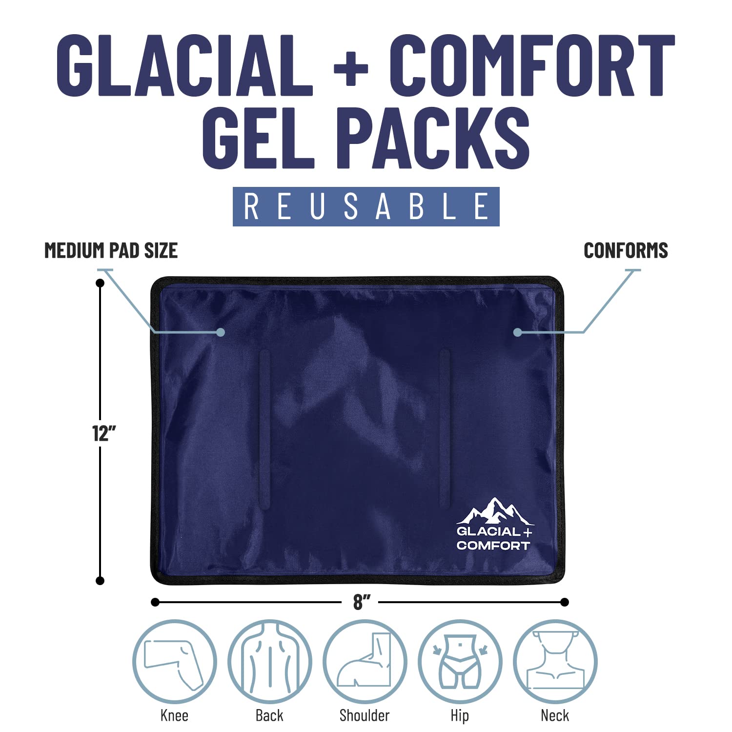 Glacial Comfort compresse gel froid pour les genoux, relief ciblé et réutilisable.