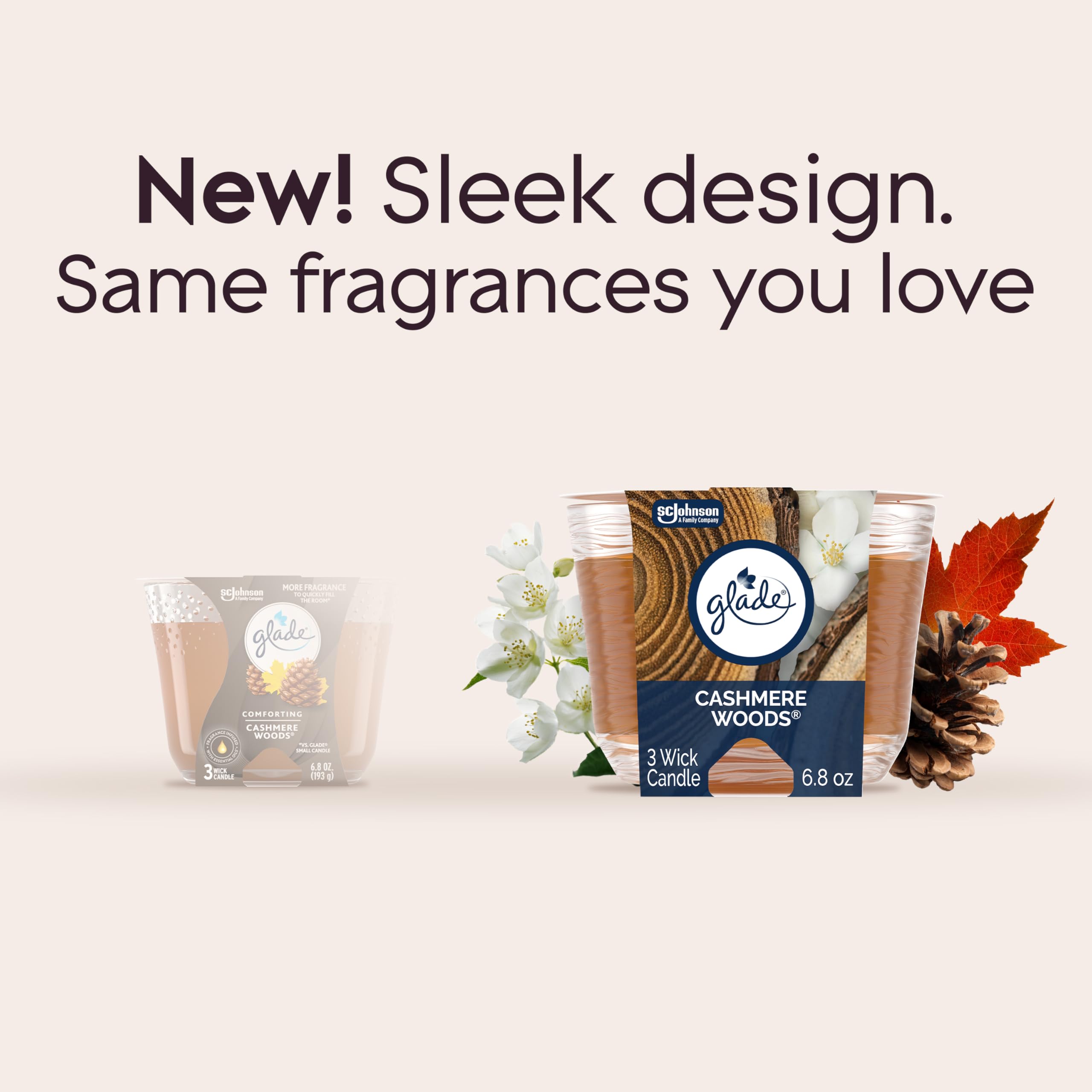 Glade Cashmere Woods infusé d'huiles essentielles pour un parfum naturel.