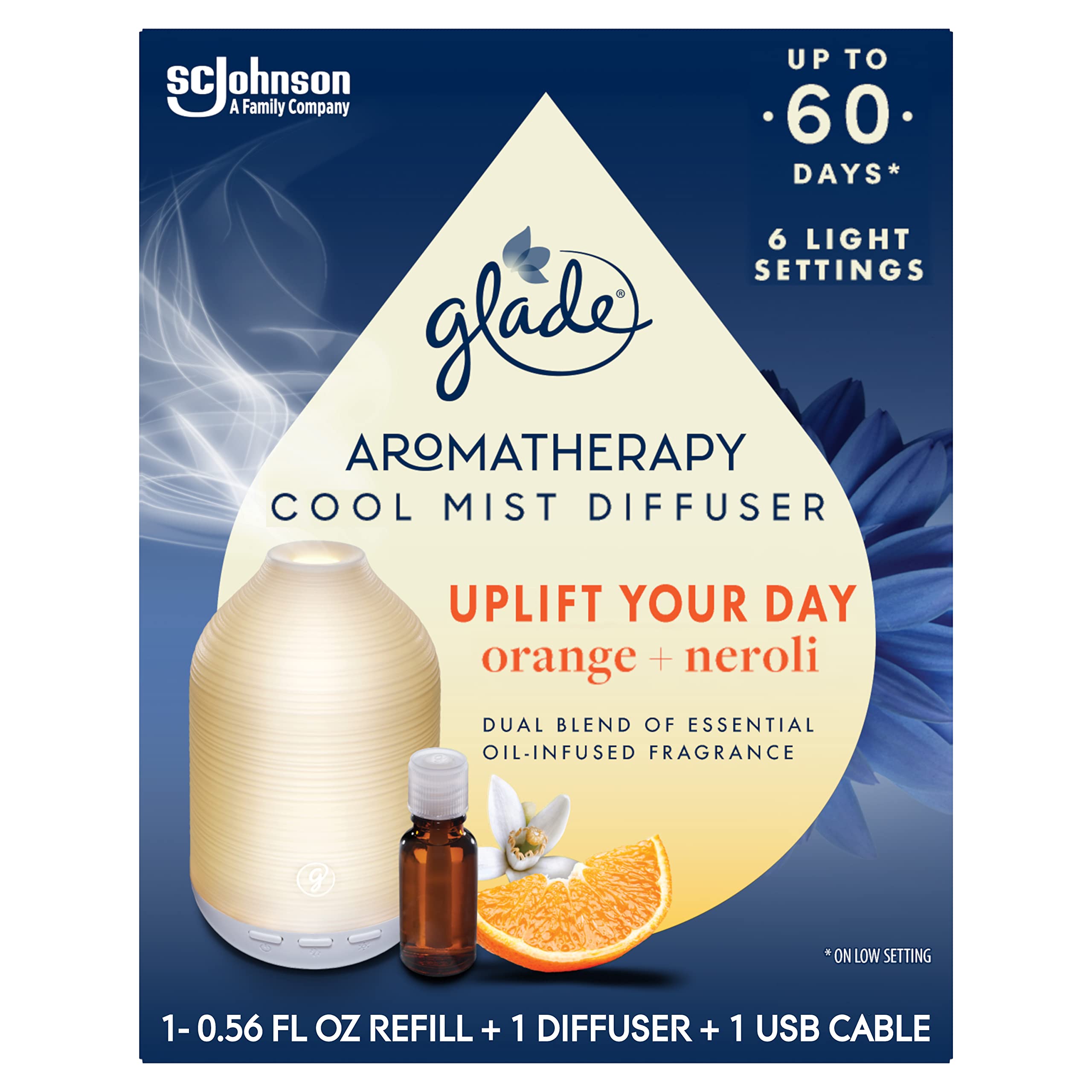 Diffuseur Glade Aromathérapie avec mèche double pour diffusion homogène.