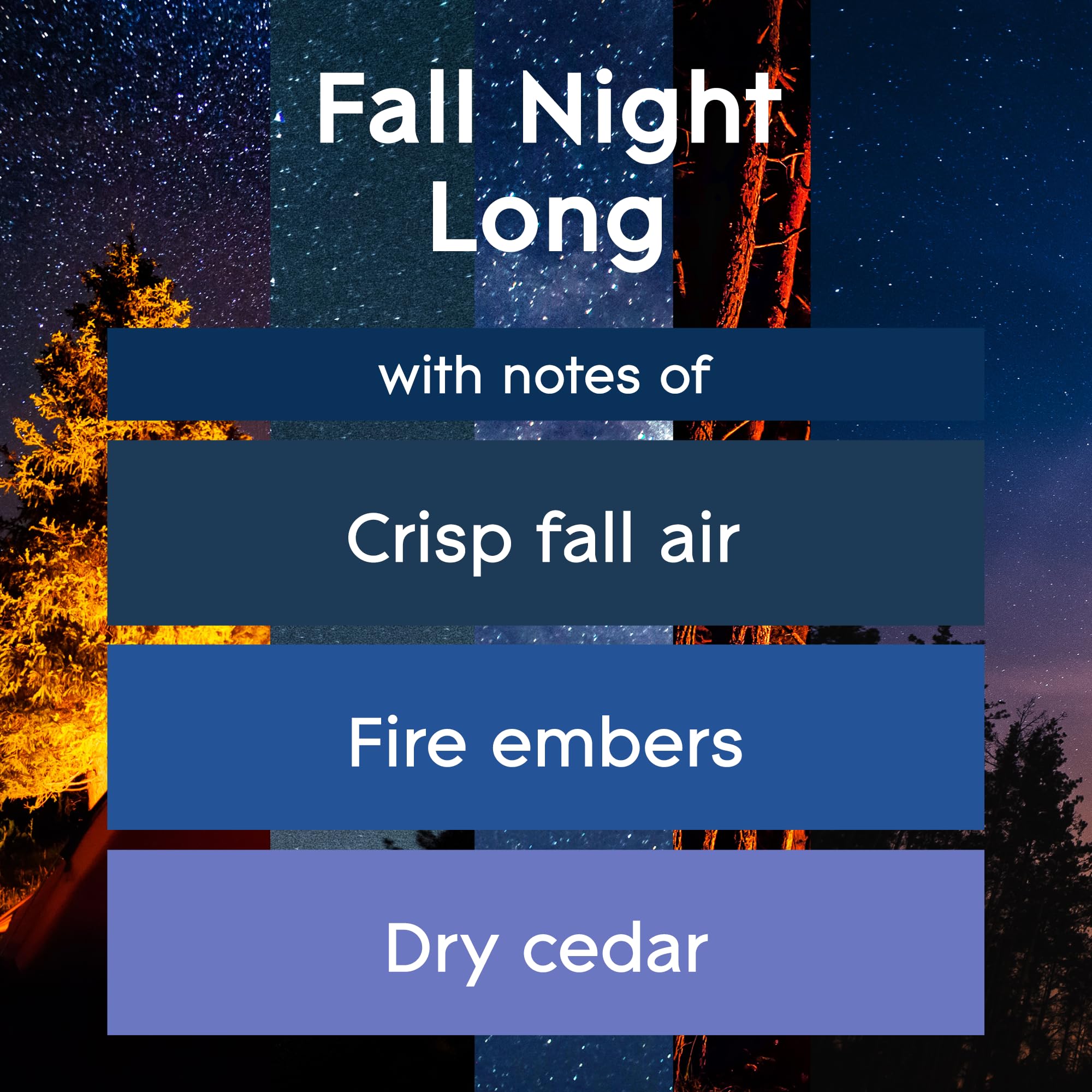 Flaconnettes et composants d’huile essentielle utilisés par Glade pour Fall Night Long.
