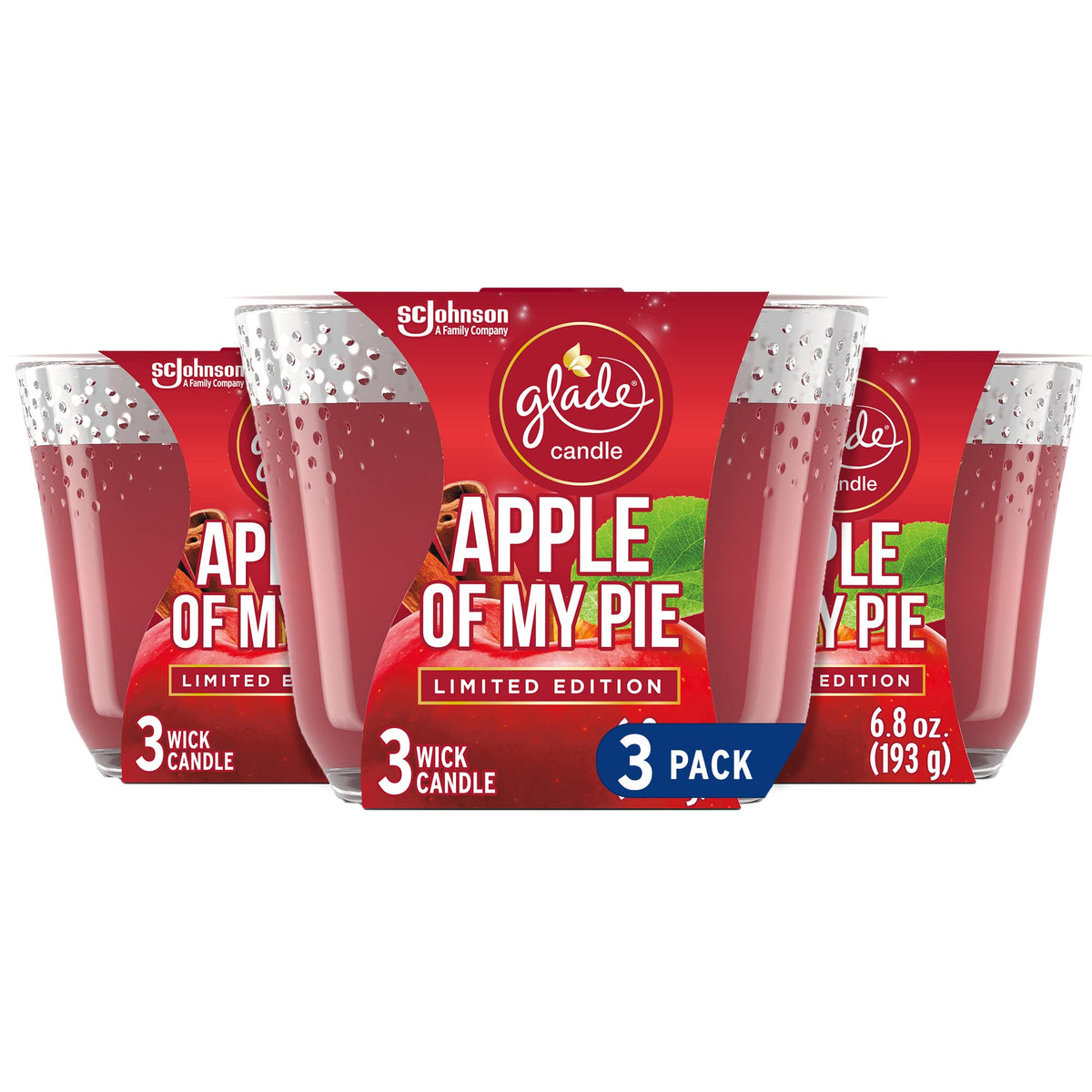 Bougie Glade Pomme de ma tarte – 3 mèches, ambiance festive et parfum durable