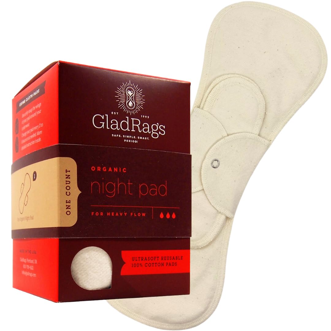 Serviette nocturne GladRags en coton biologique non teint, confort nocturne optimal.