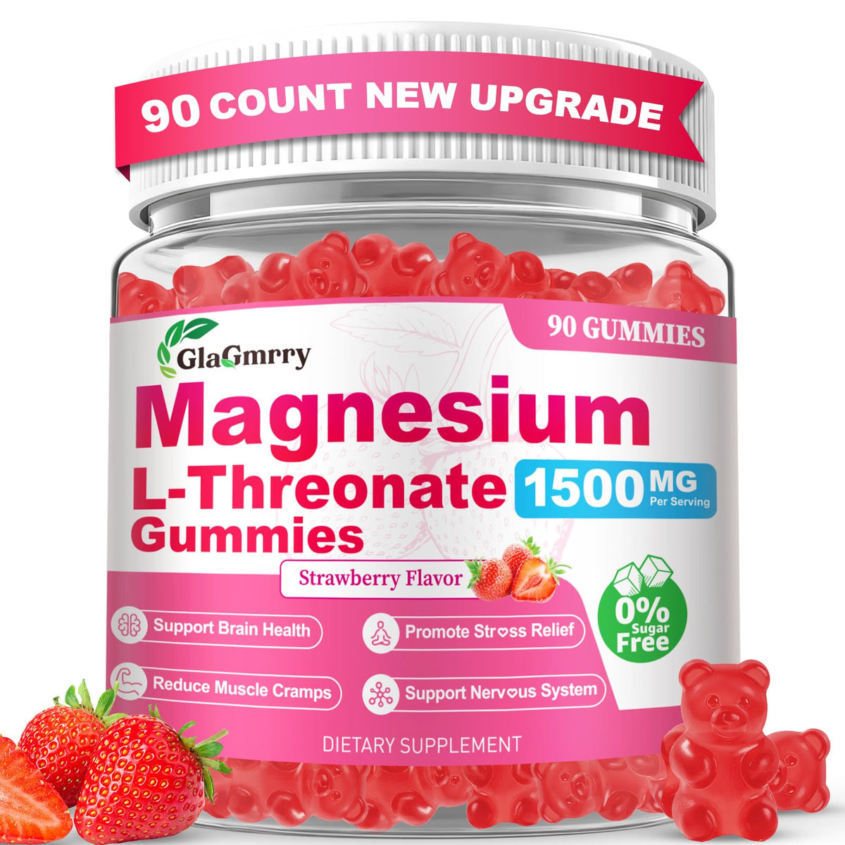 GlaGmrry gommes magnésium 1500mg – flacon pratique pour routine quotidienne.